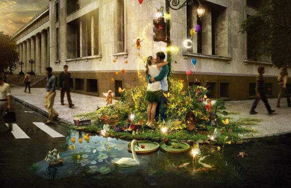 Красивая картинка,отличный эффект! А что,ведь так и происходит когда целуешься..... Эх,научится бы такое делать в фотошопе....